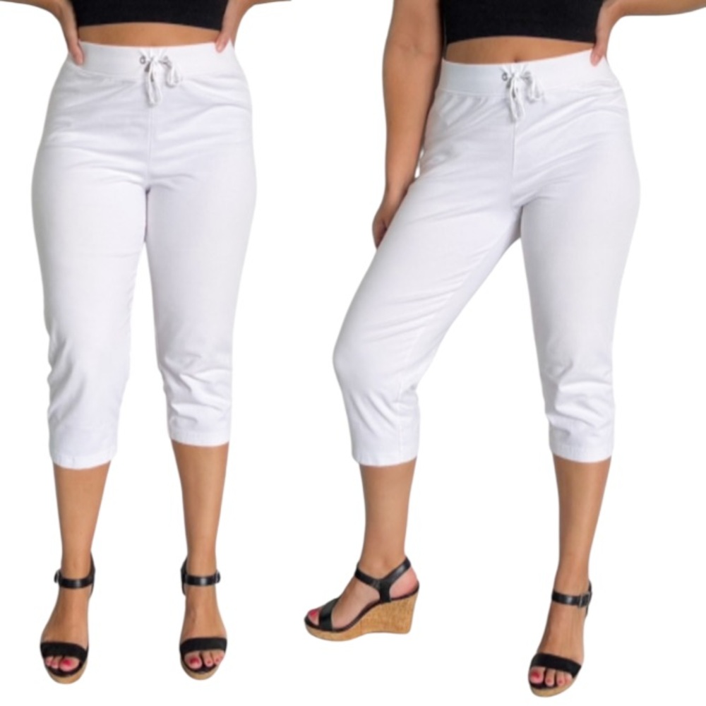 Croft & Barrow white classic fit straight leg crop cotton drawstring pants small